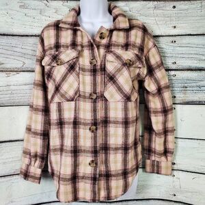BKE Women’s Flannel XS Boyfriend Fit Button Down Long Sleeve Plaid Shirt